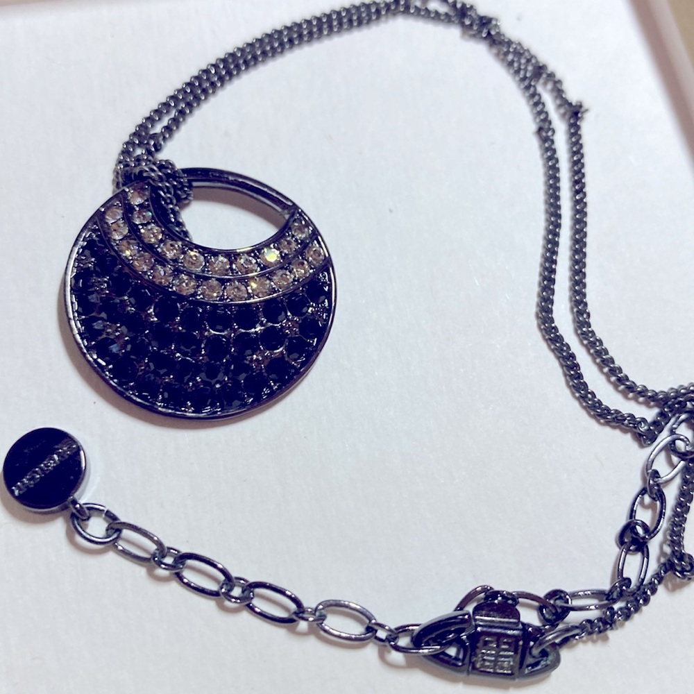 [Givenchy] Hematite Tone Pave Black Rhinestone Pendant Adjustable Necklace - Picture 5 of 9